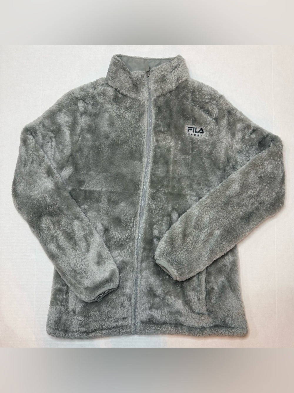 Fila Faux Fur Fleece Full Zip Jacket Gray Size M Athletic Activewear